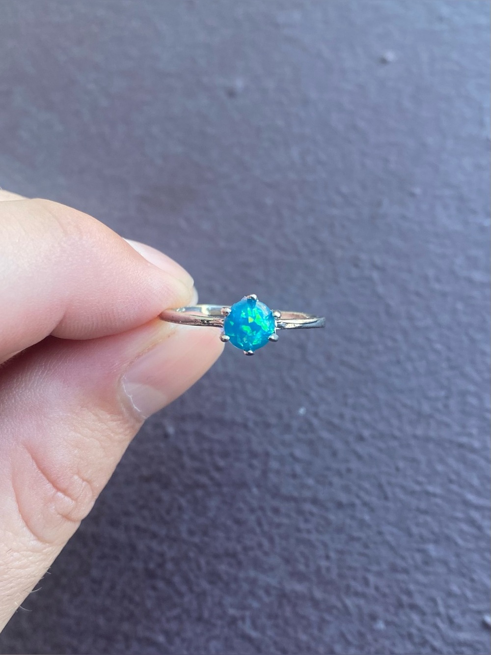 Stainless Steel Lab-Created Blue Opal Ring Size 8.5